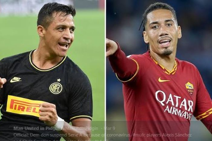 Dua pemain yang sedang dipinjamkan Manchester United ke klub Liga Italia untuk musim 2019-2020, Alexis Sanchez (Kiri) dan Chris Smalling.