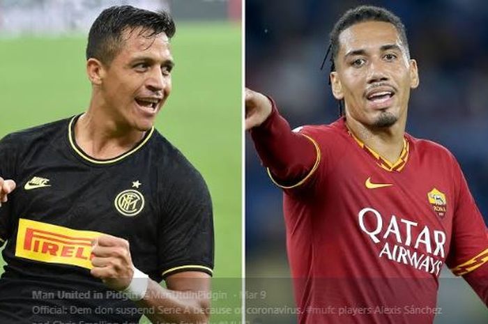 Dua pemain yang sedang dipinjamkan Manchester United ke klub Liga Italia untuk musim 2019-2020, Alexis Sanchez (Kiri) dan Chris Smalling.