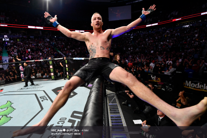 Petarung UFC asal Amerika Serikat, Justin Gaethje. Dia tengah bersiap untuk menghadapi Tony Ferguson dalam ajang UFC 249 di VyStar Veterans Memorial Arena, Jacksonville, Florida, AS, pada Sabtu (9/5/2020).