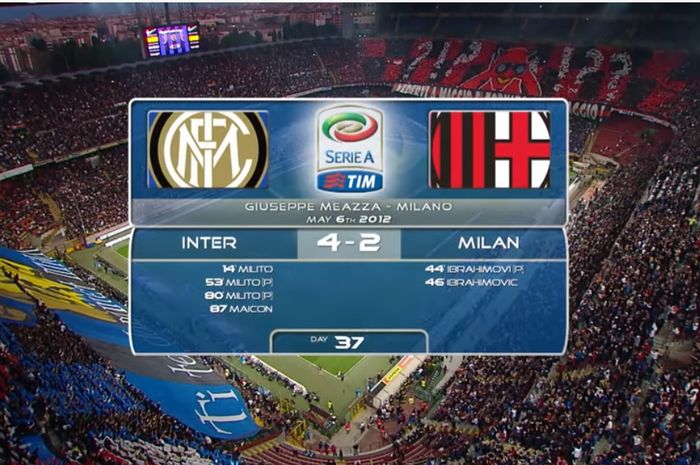Inter Milan mengalahkan AC Milan 4-2 dalam duel klasik di Liga Italia pada 6 Mei 2012.