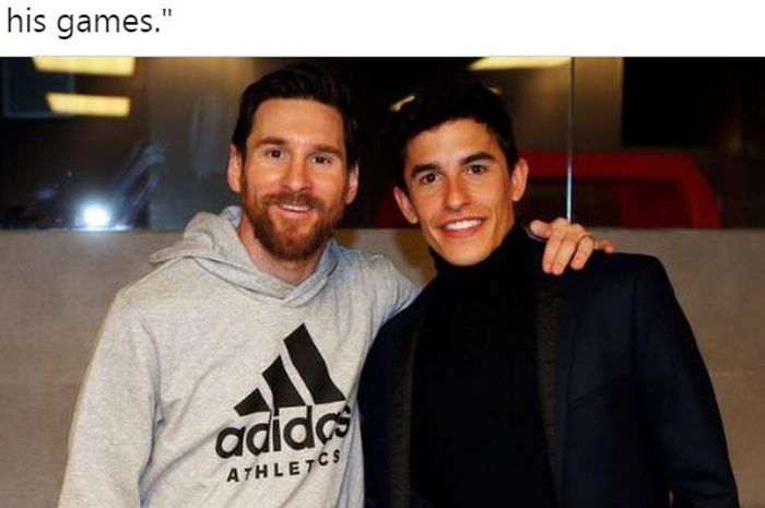 Pebalap Repsol Honda, Marc Marquez, mengaku mau mati saat mendengar satu kalimat dari megabintang Barcelona, Lionel Messi.