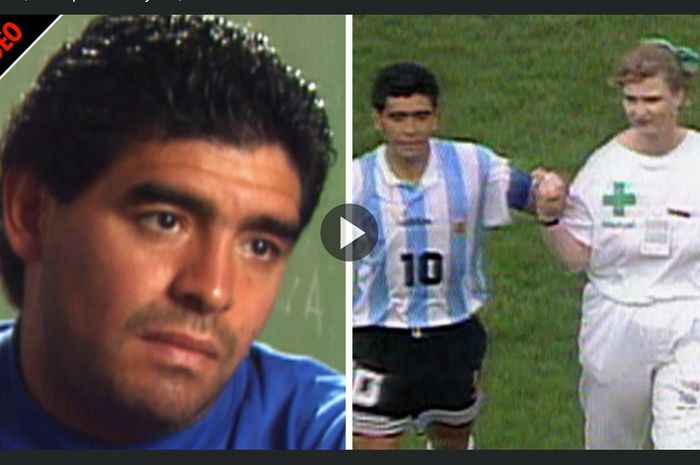 Kapten Argentina Diego Maradona dijemput perawat saat bermain kontra Nigeria di  Stadion Foxboro, Foxborough, Amerika Serikat, 25 Juni 1994, dalam Piala Dunia 1994.