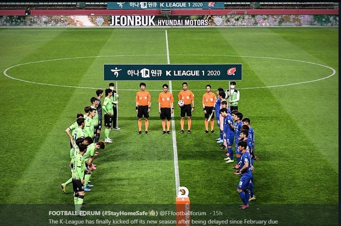 Partai pembuka Liga Korea Selatan 2020 Jeonbuk Motors vs Suwon Bluewings, 8 Mei 2020.
