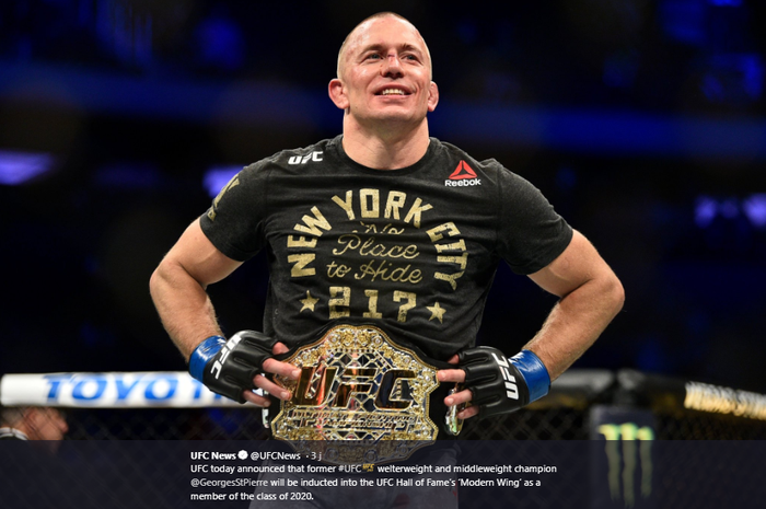 Legenda UFC, Georges St-Pierre, dinobatkan sebagai Modern Wing of the UFC Hall of Fame. Gelar tersebut dinobatkan pada ajang UFC 249 di VyStar Veterans Memorial, Jacksonville, Florida, Sabtu (9/5/2020) atau Minggu WIB. 