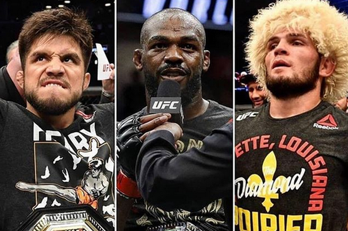 Henry Cejudo (kiri), Kamaru Usman (tengah) dan Khabib Nurmagomedov (kanan) para pemegang gelar juara UFC di bawah manajemen Ali Abdelaziz.