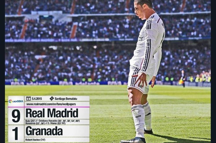 Cristiano Ronaldo membuat Real Madrid menghancurkan Granada dalam partai Liga Spanyol musim 2014-2015.