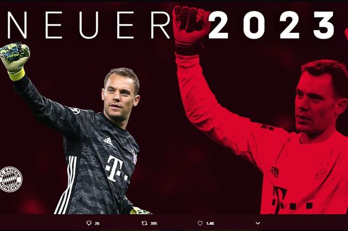 Penjaga gawang Bayern Muenchen, Manuel Neuer, menandatangani kontrak baru yang akan mengikatnya sampai tahun 2023.