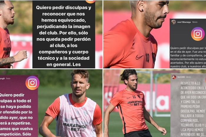 Permintaan maaf empat pemain Sevilla, Lucas Ocampos, Franco Vazquez, Luuk de Jong dan Ever Banega, yang melanggar aturan jaga jarak pemerintah Spanyol.