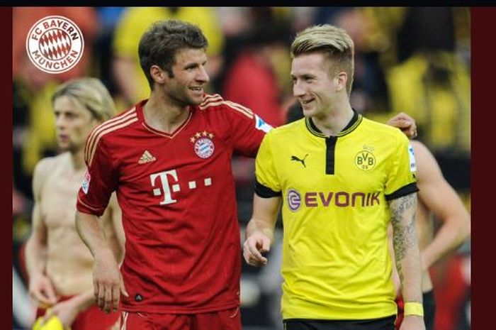 Thomas Mueller dan Marco Reus beradu kembali dalam Der Klassiker antara Borussia Dortmund vs Bayern Muenchen di lanjutan Bundesliga.