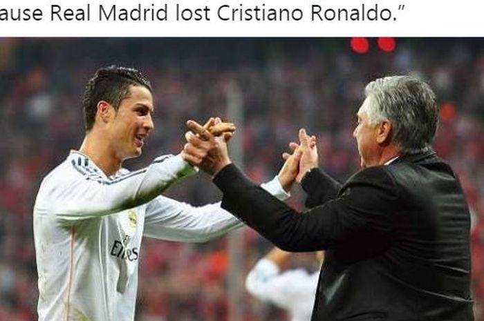 Cristiano Ronaldo dan Carlo Ancelotti melakukan selebrasi saat sama-sama di Real Madrid.