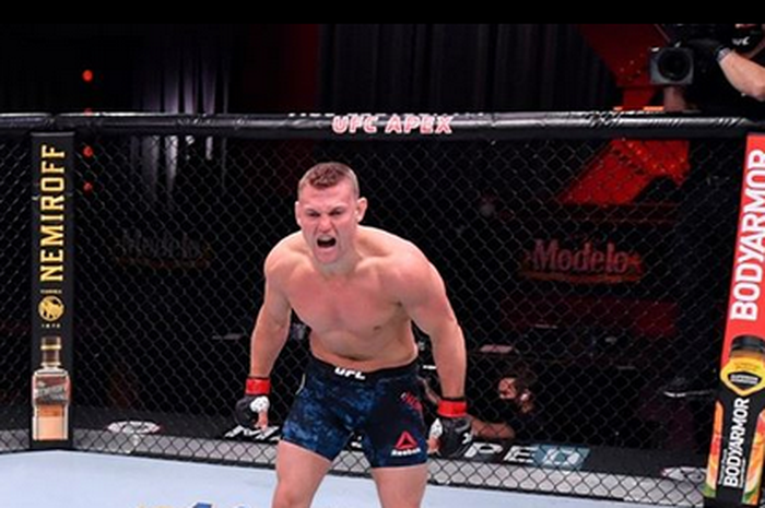 Momen selebrasi Ian Heinisch setelah kalahkan Gerald Meerschaert dengan KO cepat pada UFC 250 Minggu (7/6/2020) pagi WIB di Las Vegas, Nevada.