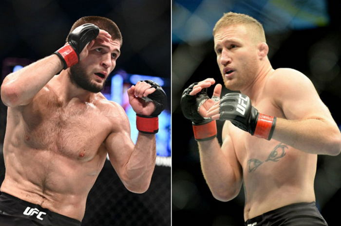 Kolase foto petarung, Khabib Nurmagomedov (kiri) dan Justin Gaethje (kanan) yang bakal mentas pada UFC 254 (24/10/2020).