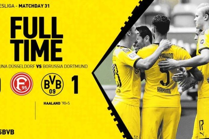 Borussia Dortmund memetik kemenangan 1-0 atas Fortune Duesseldorf pada Sabtu (13/6/2020).