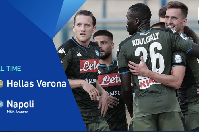 Napoli berhasil meraih kemenangan saat bertandang ke markas Hellas Verona dalam lanjutan Liga Italia 2019-2020, Selasa (24/6/2020).