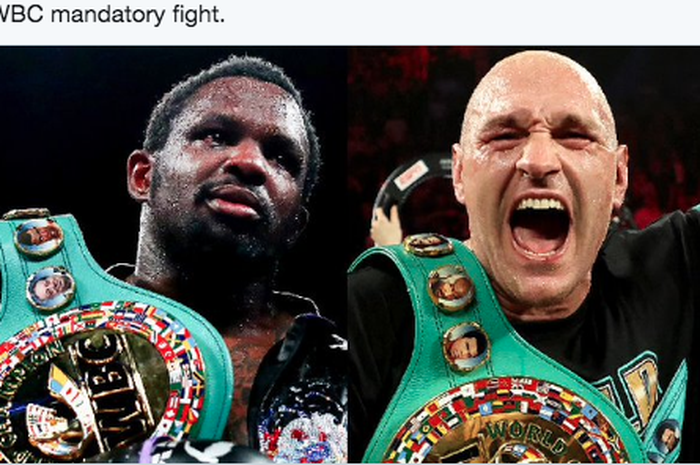 Petinju kelas berat WBC, Dillian Whyte (kiri), dan Tyson Fury (kanan).