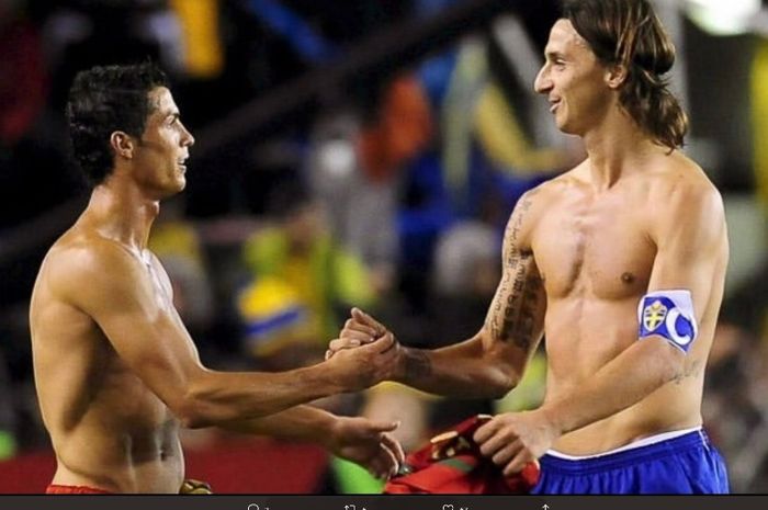 Cristiano Ronaldo dan Zlatan Ibrahimovic saat bertemu di pertandingan internasional.