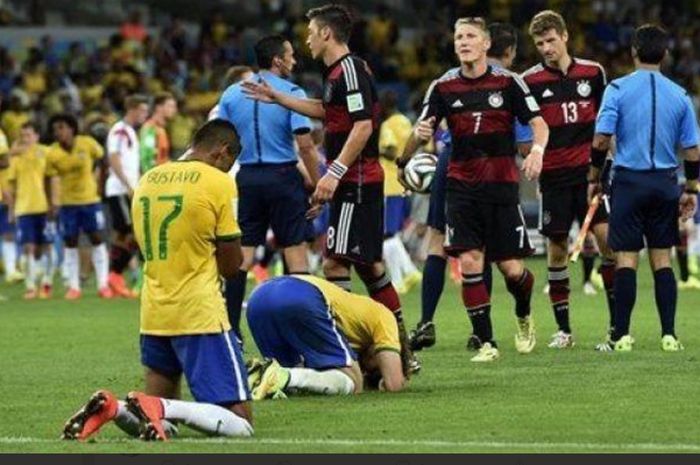 Brasil dikalahkan Jerman 1-7 pada semifinal Piala Dunia 2014, 8 Juli 2014 di Stadion Mineirao.