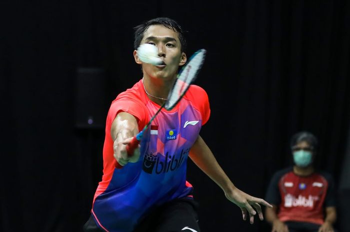 Pebulu tangkis tunggal putra, Jonatan Christie pada sesi pagi PBSI Home Tournament, Kamis (9/7/2020).