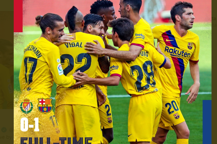 Barcelona memetik kemenangan tipis 1-0 atas tuan rumah Real Valladolid, Minggu (12/7/2020).