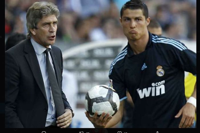 Manuel Pellegrini saat melatih Cristiano Ronaldo di Real Madrid.