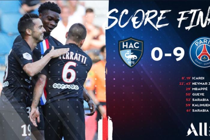 Paris Saint-Germain berhasil menang 9-0 atas Le Havre dalam laga persahabatan, Senin (13/7/2020) dini hari WIB.