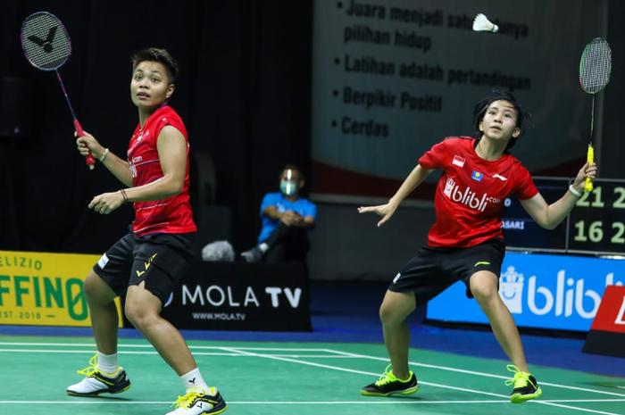 Pemain ganda putri Indonesia, Apriyani Rahayu/Mychelle Chrystine Bandaso, ketika bertanding di PBSI Home Tournament, Rabu (15/7/2020).