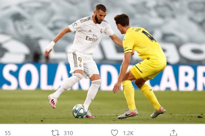 Karim Benzema membawa Real Madrid unggul 1-0 atas Villarreal pada pekan ke-37 Liga Spanyol, Kamis (16/7/2020) di Stadion Alfredo Di Stefano.