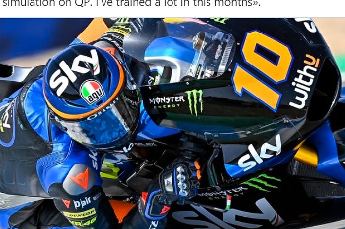 Pembalap SKY Racing VR46, Luca Marini, menjadi pemilik waktu tercepat pada latihan bebas 1 dan 2 Moto2 GP Spanyol di Sirkuit Jerez, Spanyol, 17 Juli 2020. 