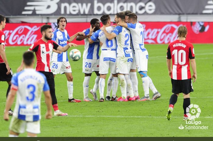 Para pemain Leganes (biru) bakal berjuang habis-habisan di pekan terakhir Liga Spanyol, Minggu (19/7/2020).