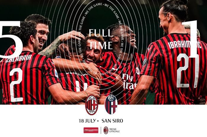 AC Milan sukses meraih kemenangan telak 5-1 atas tamunya Bologna di Stadion San Siro pada lanjutan laga pekan ke-34 Liga Italia 2019-2020.