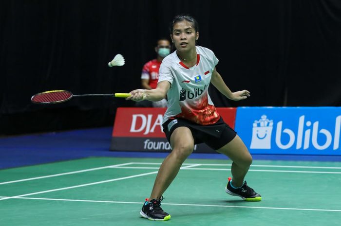  Pemain tunggal putri Indonesia, Gregoria Mariska Tunjung saat beraksi di PBSI Home Tournament, Hall Pelatnas Cipayung, Jakarta Timur, Rabu (22/7/2020).