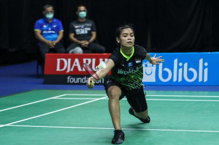 Pebulu tangkis tunggal putri, Gregoria Mariska Tunjung pada babak semifinal PBSI Home Tournament di pelatnas Cipayung, Jakarta Timur, Jumat (24/7/2020).