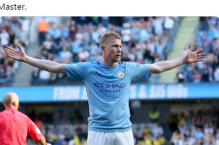 Pemain Manchester City, Kevin De Bruyne, bereaksi positif setelah ditumbangkan Manchester United di derbi Manchester.