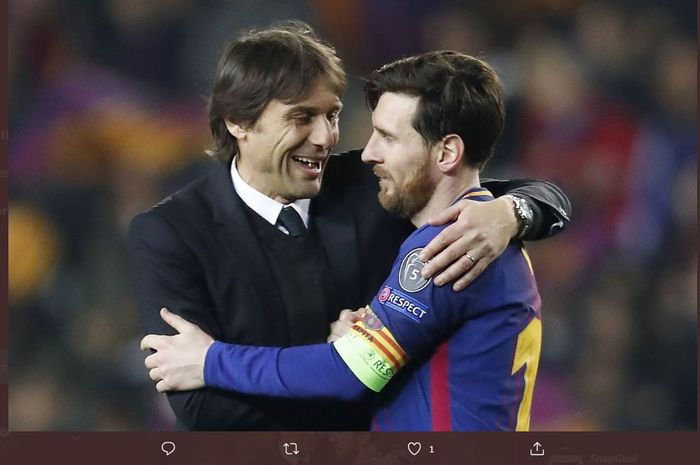 Pelatih Inter Milan, Antonio Conte, dan kapten Barcelona, Lionel Messi.