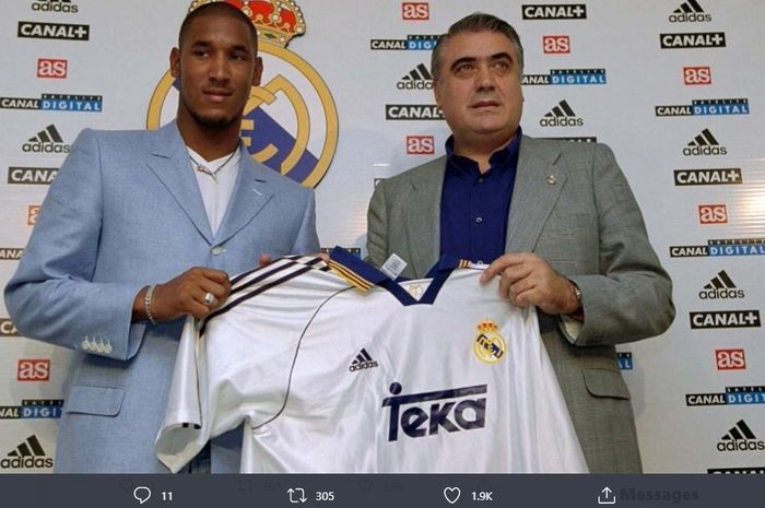 Nicolas Anelka (kiri) saat didatangkan Real Madrid dari Arsenal pada tahun 1999. 