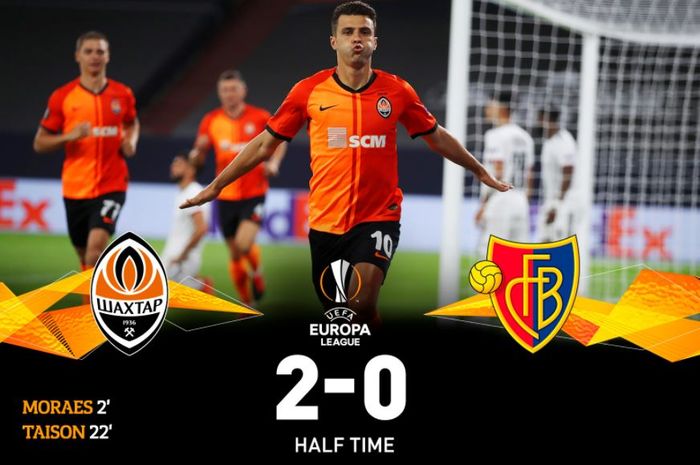 Shakhtar Donetsk unggul 2-0 atas FC Basel di babak pertama duel perempat final Liga Europa.