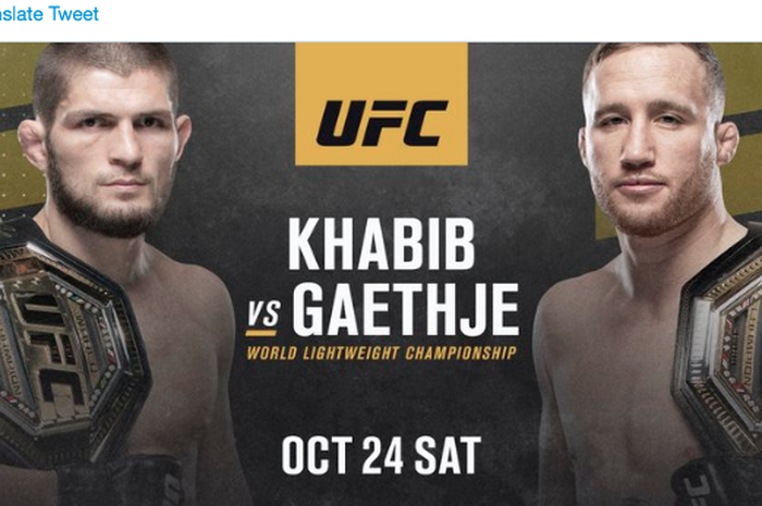 Khabib Nurmagomedov vs Justin Gaethje di UFC 254 pada 24 Oktober 2020.