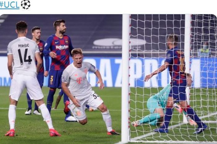 Megabintang Barcelona, Lionel Messi, gigit jari saat timnya dihancurkan Bayern Muenchen 2-8 dalam laga perempat final Liga Champions.