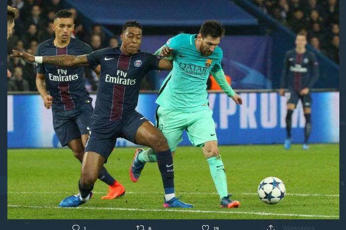 Lionel Messi beraksi dalam duel babak 16 besar Liga Champions 2016-2017 antara PSG vs Barcelona.