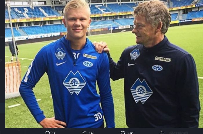 Erling Haaland saat masih menjadi anak asuh Ole Gunnar Solskjaer di Molde.
