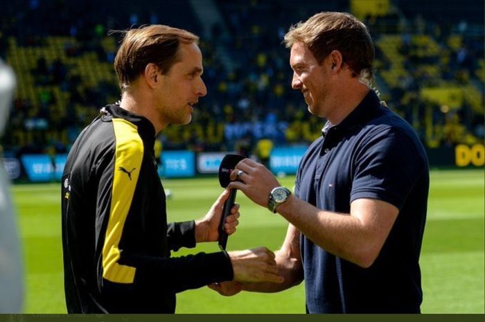 Momen pertemuan Thomas Tuchel dan Julian Nagelsmann sewaktu keduanya masing-masing masih menjabat sebagai pelatih Borussia Dortmun dan Hoffenheim.