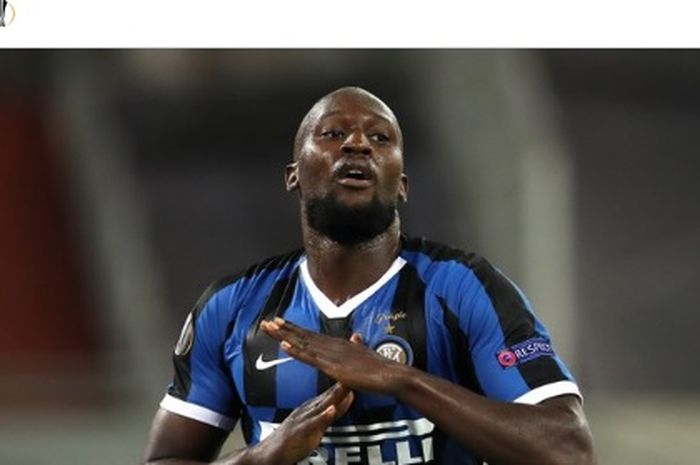 Selebrasi penyerang Inter Milan, Romelu Lukaku,  setelah mencetak gol ke gawang Shakhtar Donetsk dalam laga semifinal Liga Europa, Senin (18/8/2020) dini hari WIB.