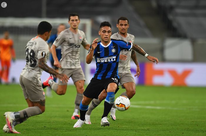 Lautaro Martinez saat tampil melawan Shakhtar Donetsk pada laga smeifinal Liga Europa, Senin (17/8/2020) atau Selasa dini hari WIB.