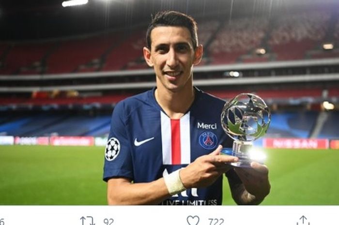 Pemain Paris Saint-Germain, Angel Di Maria, dinobatkan sebagai man of the match dalam laga semifinal Liga Champions melawan RB Leipzig pada Selasa (18/8/2020) atau Rabu dini hari WIB.