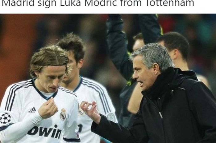 Gelandang tengah Real Madrid, Luka Modric, saat mendengarkan arahan dari Jose Mourinho. 