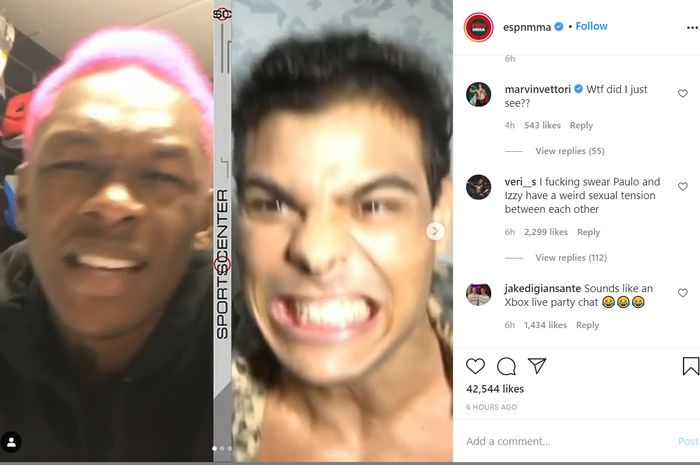 Adu mulut virtual antara Israel Adesanya dan Paulo Costa di acara Sports Center ESPN. 