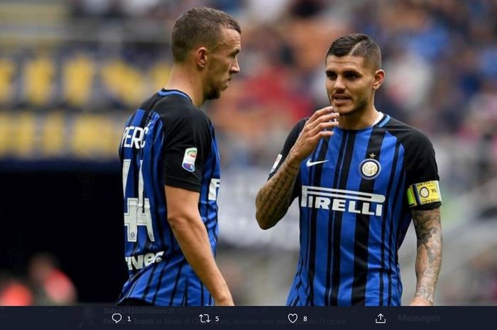 Mauro Icardi (kanan) dan Ivan Perisic saat masih membela Inter Milan.