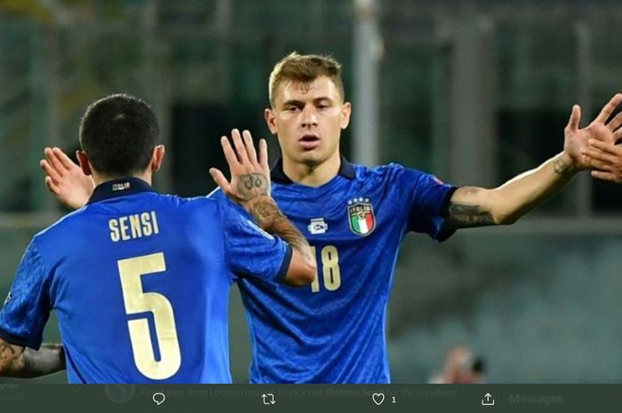 Stefano Sensi dan Nicolo Barella, dua gelandang Inter Milan yang memperkuat timnas Italia.