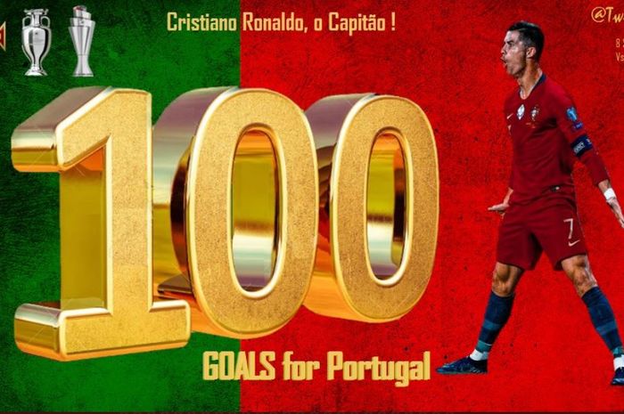 Cristiano Ronaldo resmi mencetak 100 gol di timnas Portugal.