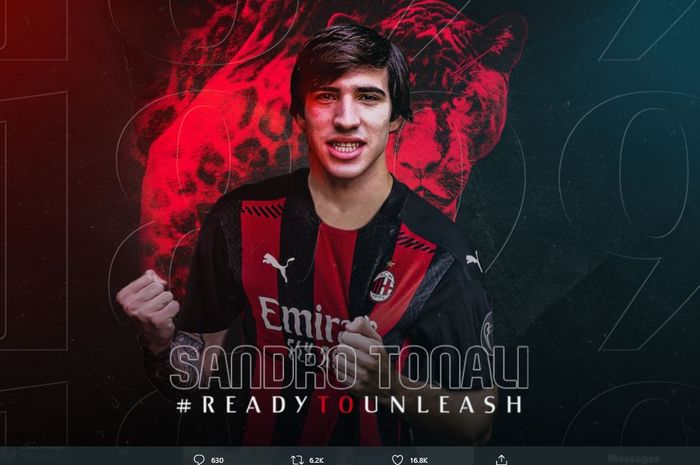 AC Milan resmi mendatangkan Sandro Tonali dengan status pinjaman selama semusim.